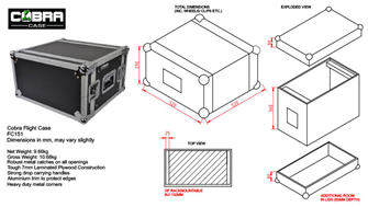 Cobra 6U 19-Inch Rack Flight Case 350mm Deep – Strong Plywood, Removable Lids